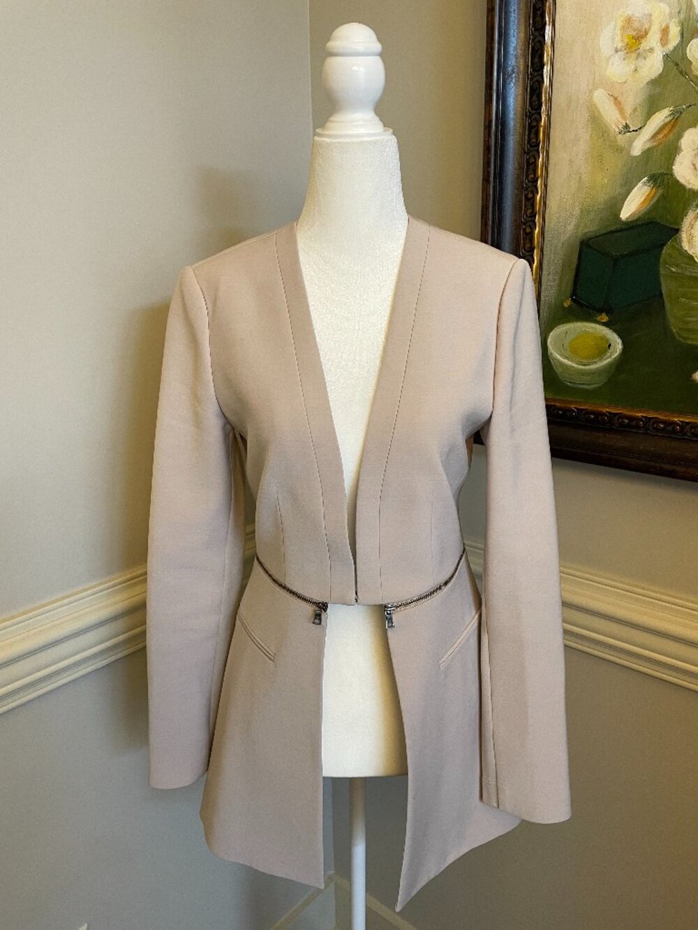 BCBGMaxAzria Beige Blazer with Zippers Size XS
